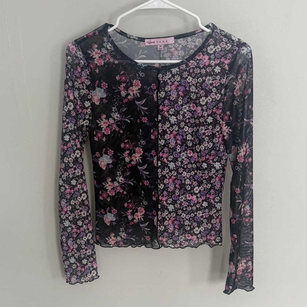 Crave Fame Black and Pink Floral Blouse